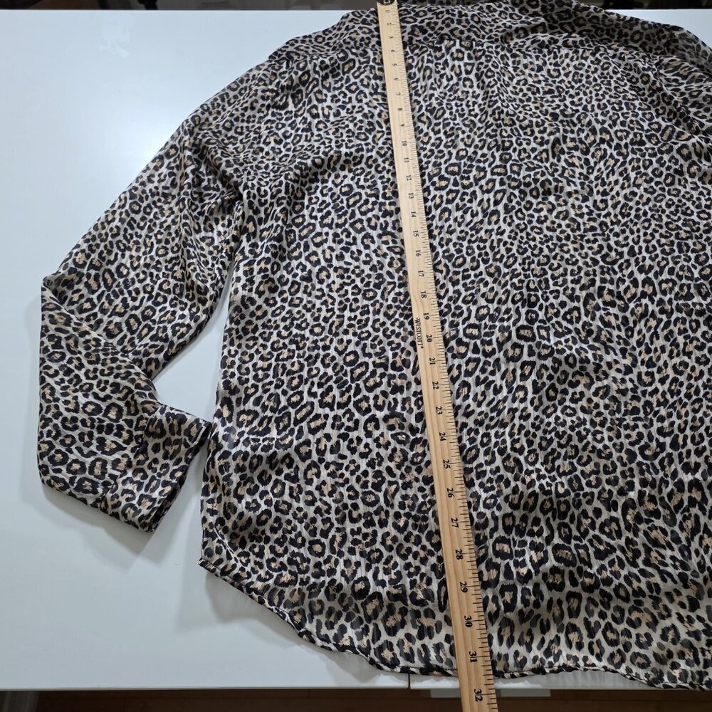 Zara Leopard Print Blouse Womens XL Multicolor LS Boho High Low Cheetah Slouchy - Picture 9 of 16
